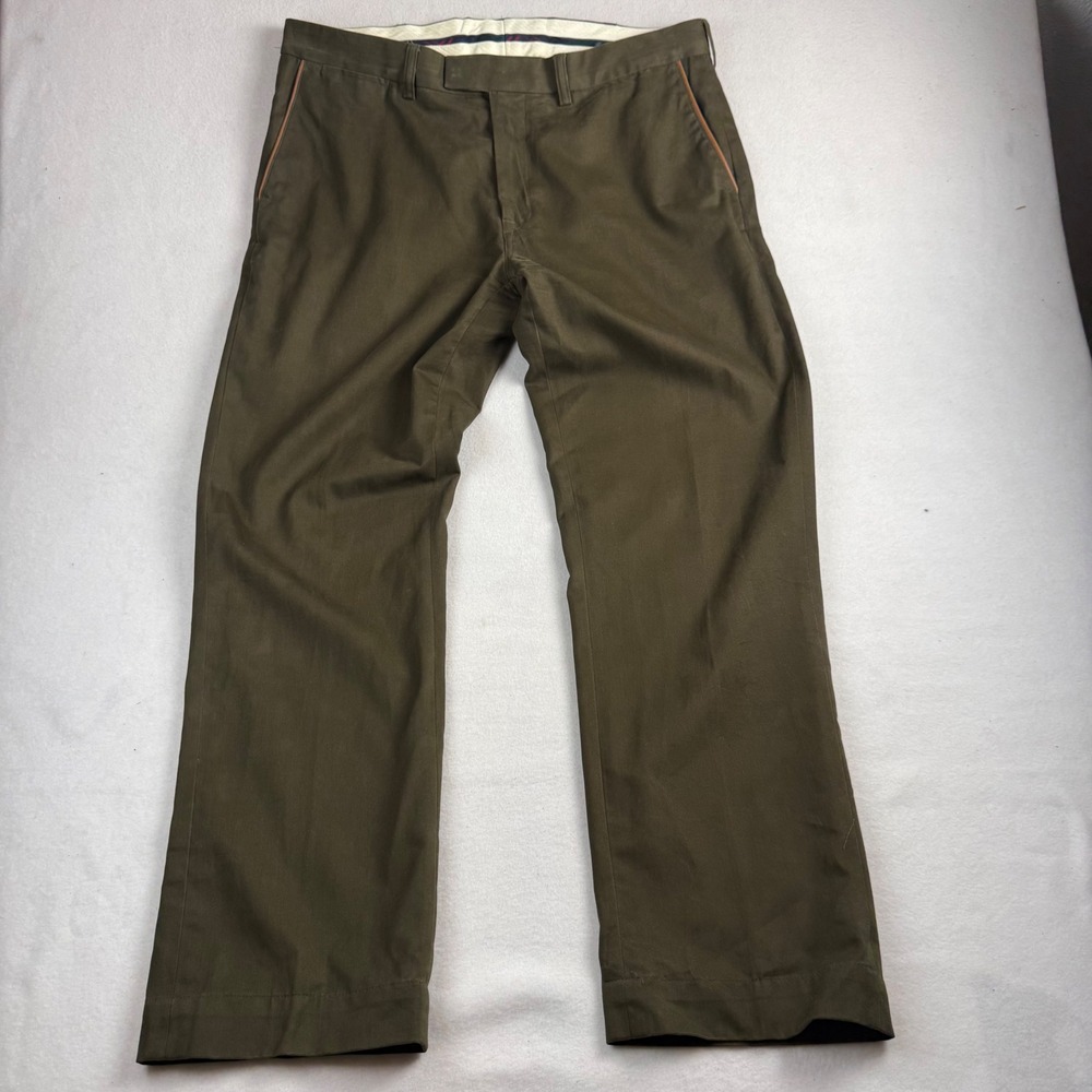 Polo Ralph Lauren Smith Pant Mens 38x32 Olive Green Cotton Twill Trousers - Picture 1 of 7